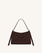 JWPE - Elowen Faux Suede Flap Shoulder Bag - Dark Brown