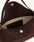 JWPE - Elowen Faux Suede Flap Shoulder Bag - Dark Brown