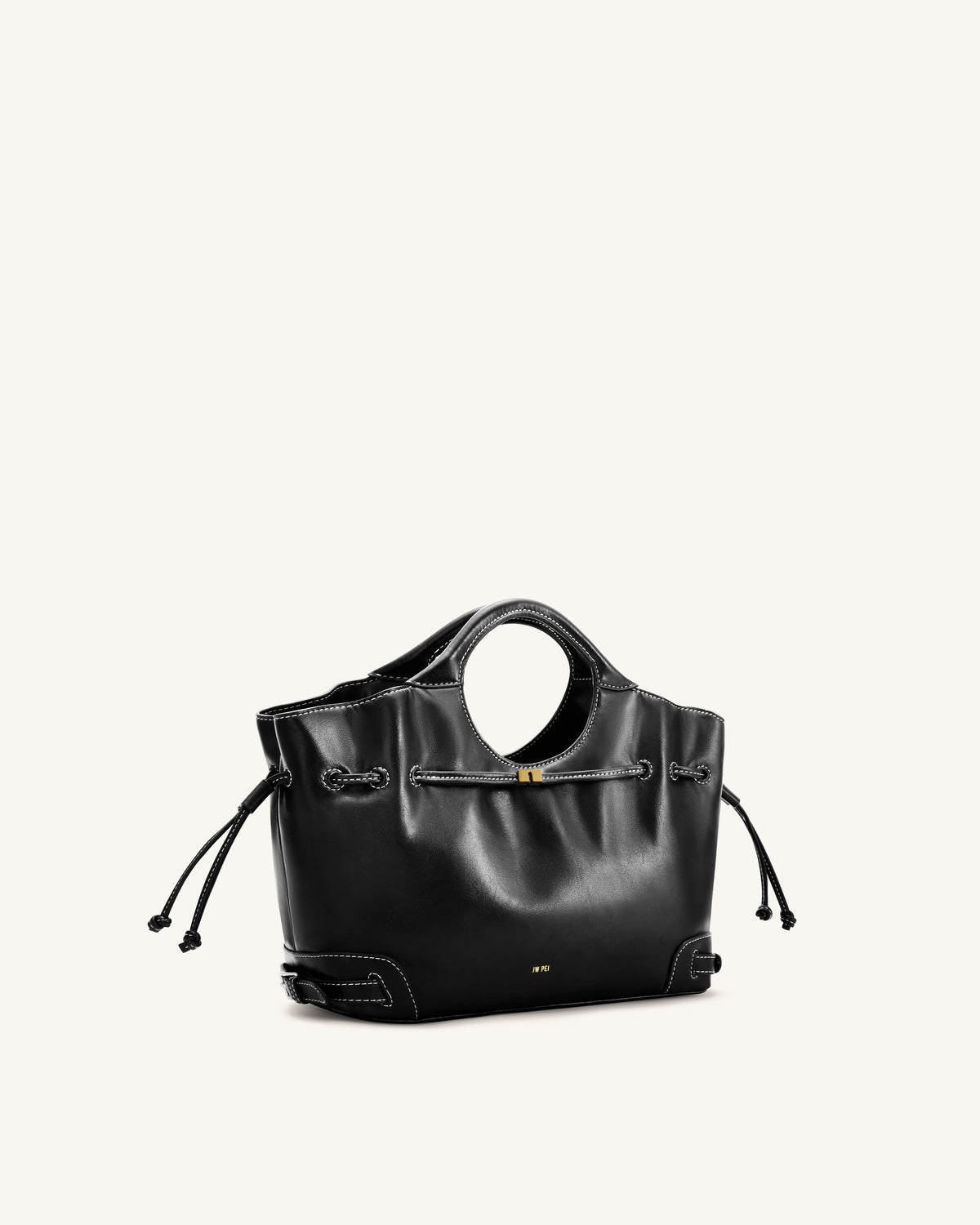JWPE - Virelle Waxed Vegan Leather Drawstring Tote Bag - Black