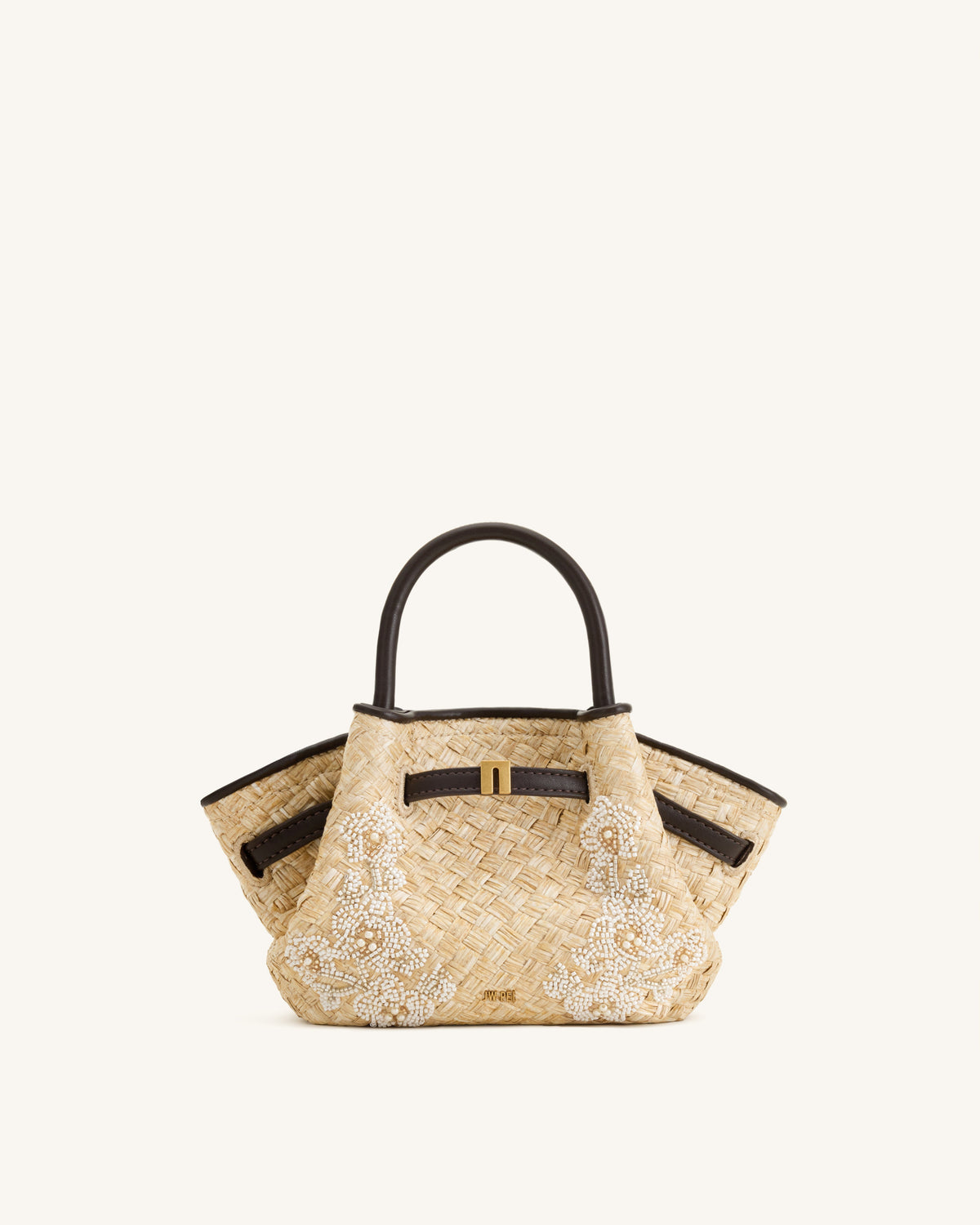 JWPE - Hana Mini Faux Straw Beading Tote Bag - Brown