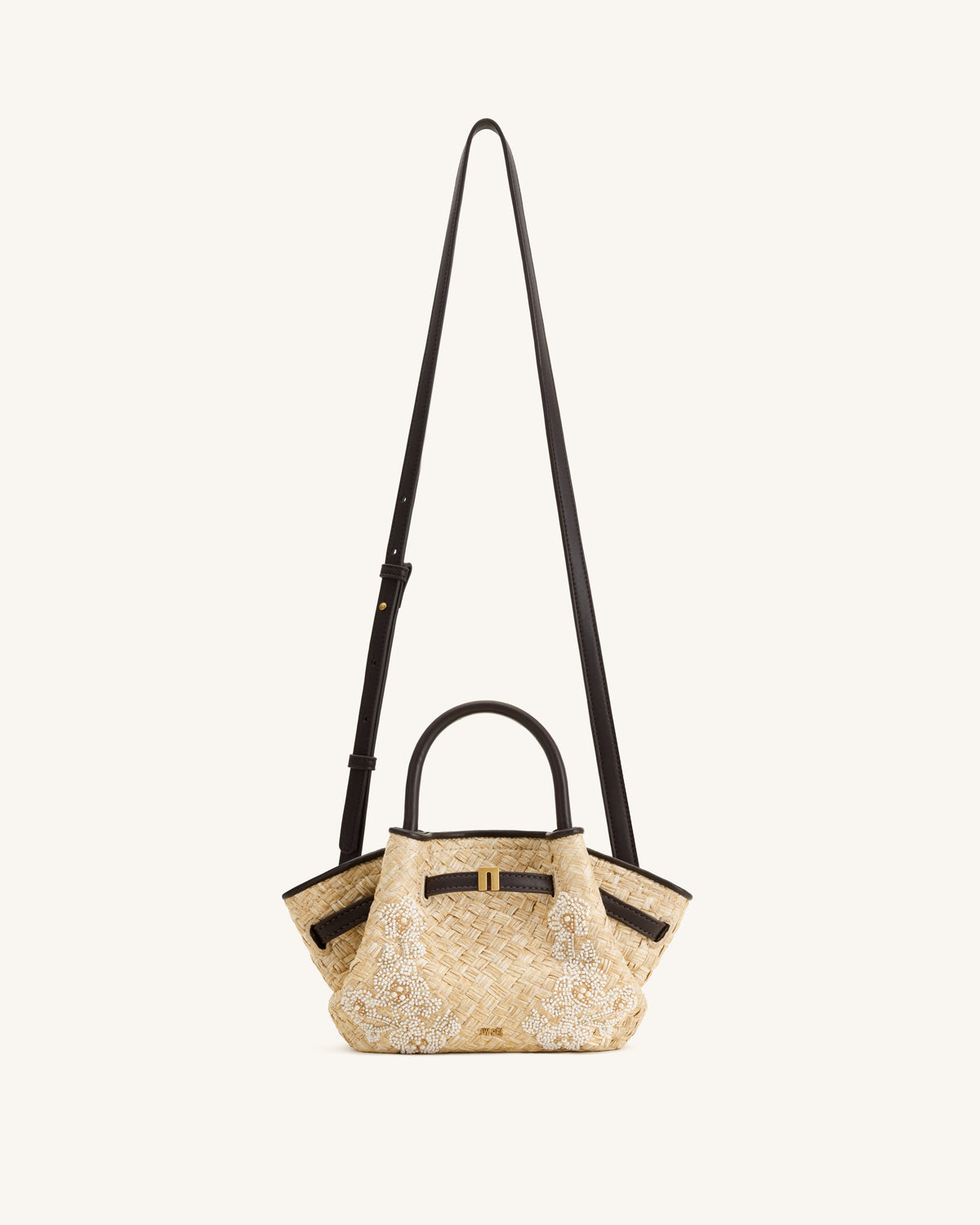 JWPE - Hana Mini Faux Straw Beading Tote Bag - Brown