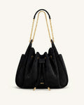 JWPE - Rowan Faux Suede Drawstring Chain Bucket Bag - Cool Black Croc