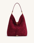 JWPE - Aria Faux Suede Woven Shoulder Bag - Burgundy