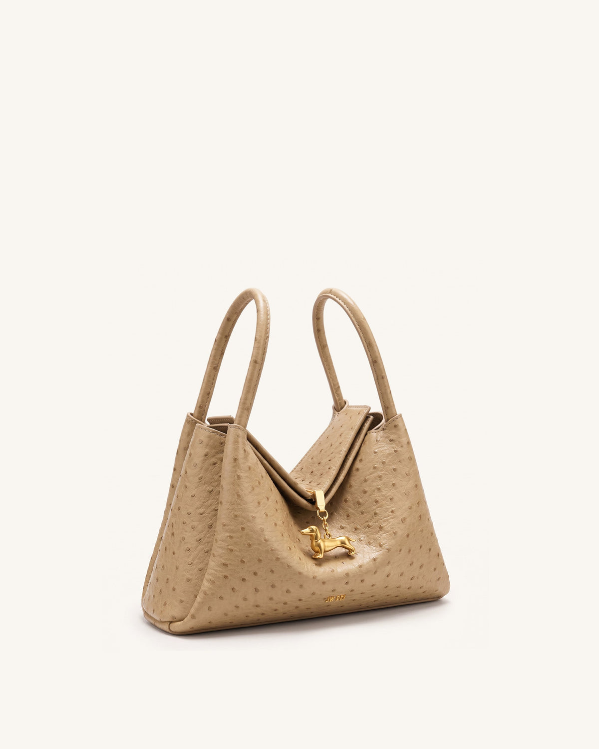 JWPE - Maelle Faux Ostrich Grain Dachshund Charm Double Handle Bag - Brown