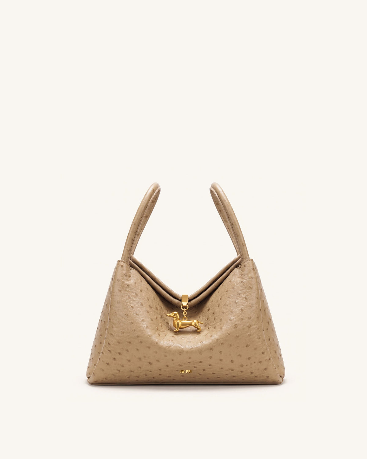 JWPE - Maelle Faux Ostrich Grain Dachshund Charm Double Handle Bag - Brown