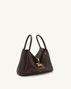 JWPE - Maelle Faux Ostrich Grain Dachshund Charm Double Handle Bag - Dark Brown