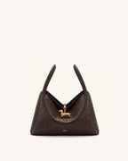 JWPE - Maelle Faux Ostrich Grain Dachshund Charm Double Handle Bag - Dark Brown