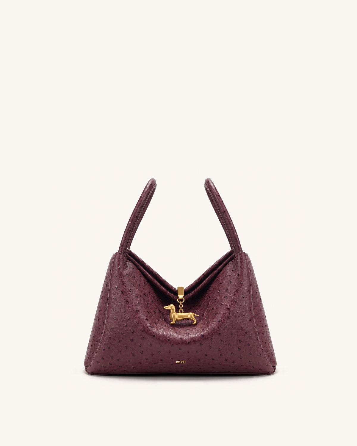 JWPE - Maelle Faux Ostrich Grain Dachshund Charm Double Handle Bag - Berry Red