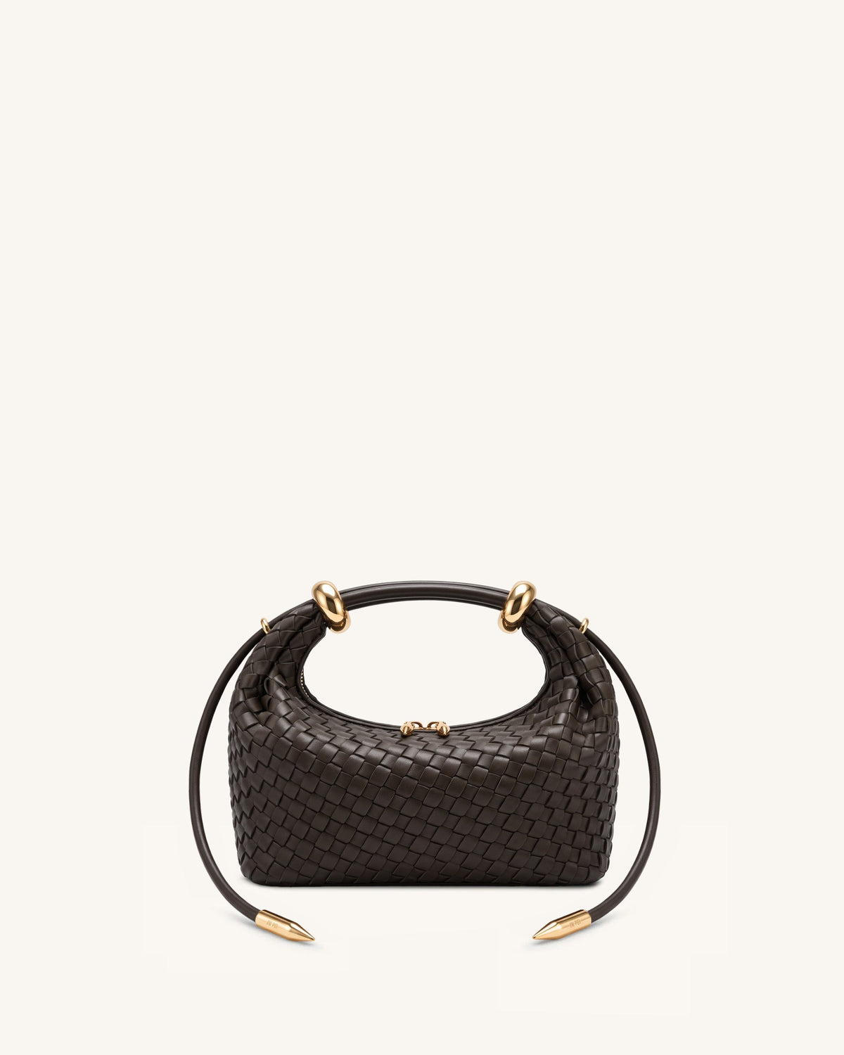 JWPE - Ellie Woven Metal Ring Embellished Top Handle Bag - Dark Brown