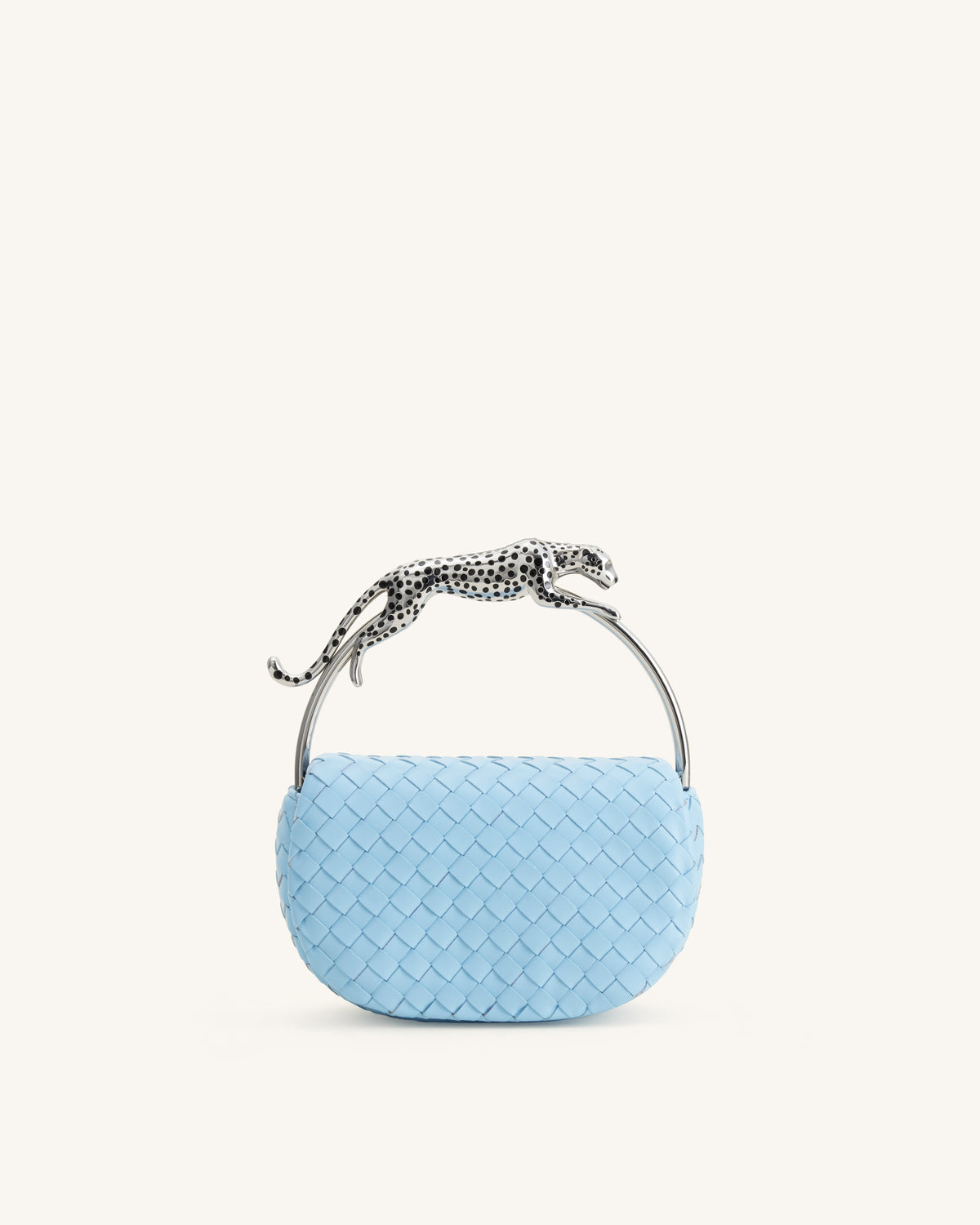 JWPE - Ione Woven Leopard Shaped Top Handle Bag - Light Blue