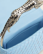 JWPE - Ione Woven Leopard Shaped Top Handle Bag - Light Blue