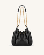 JWPE - Rowan Ruched Drawstring Chain Bucket Bag - Black