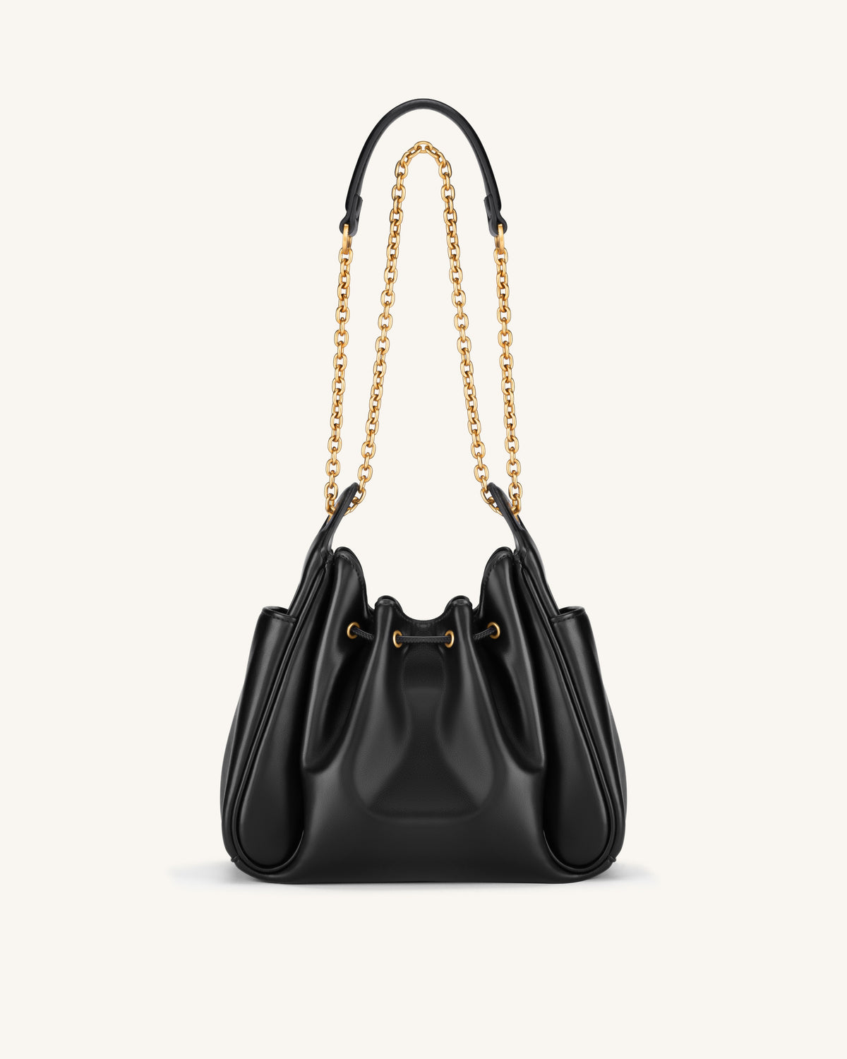 JWPE - Rowan Ruched Drawstring Chain Bucket Bag - Black