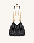 JWPE - Rowan Ruched Drawstring Chain Bucket Bag - Black