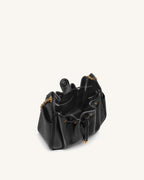 JWPE - Rowan Ruched Drawstring Chain Bucket Bag - Black