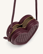 JWPE - Arlene Woven Heart Shape Crossbody Bag - Deep Burgundy