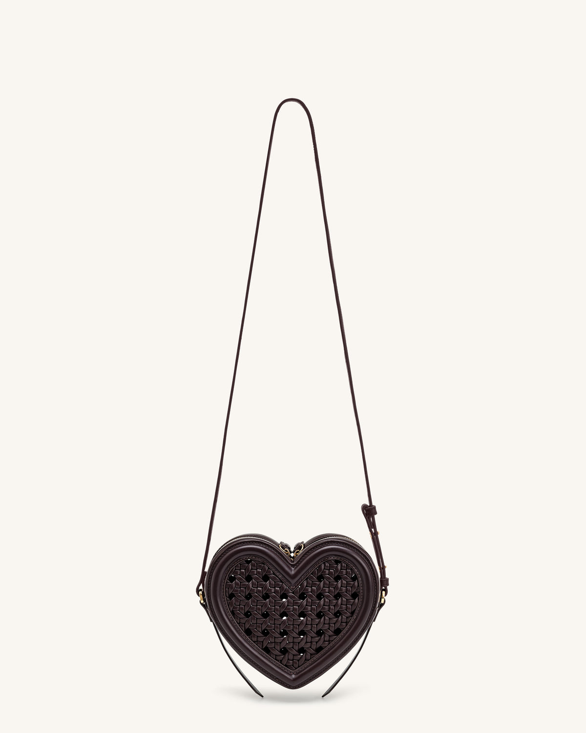 JWPE - Arlene Openwork Woven Heart Shape Crossbody Bag - Vintage Red
