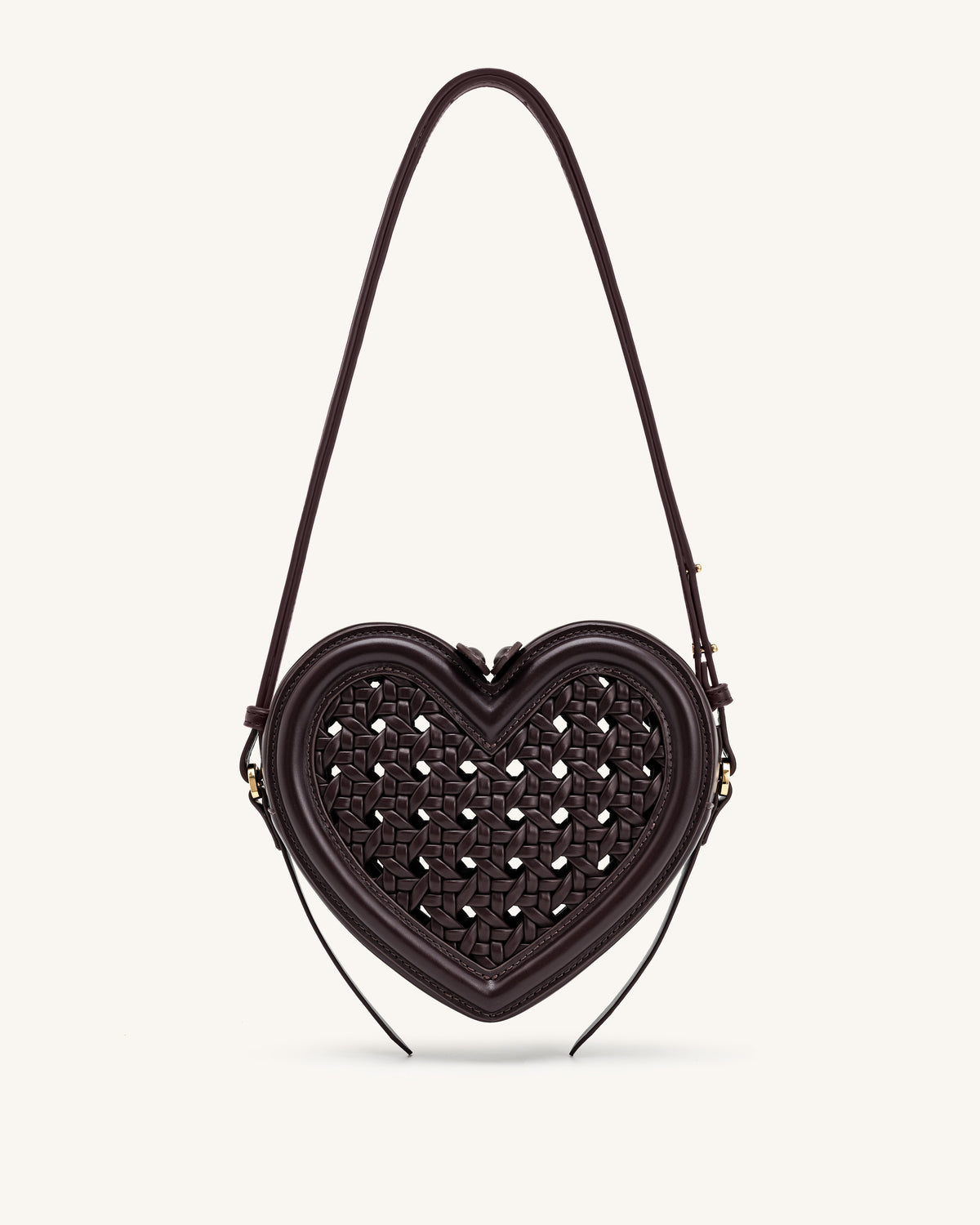 JWPE - Arlene Openwork Woven Heart Shape Crossbody Bag - Vintage Red