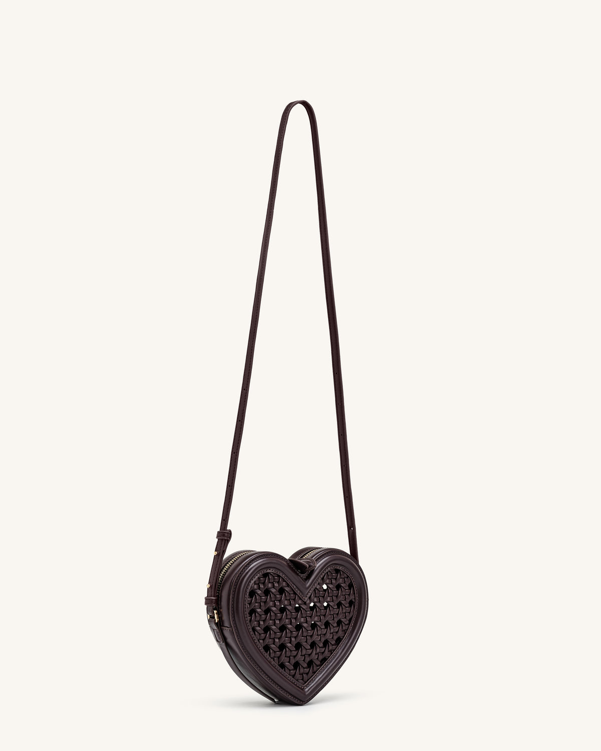 JWPE - Arlene Openwork Woven Heart Shape Crossbody Bag - Vintage Red