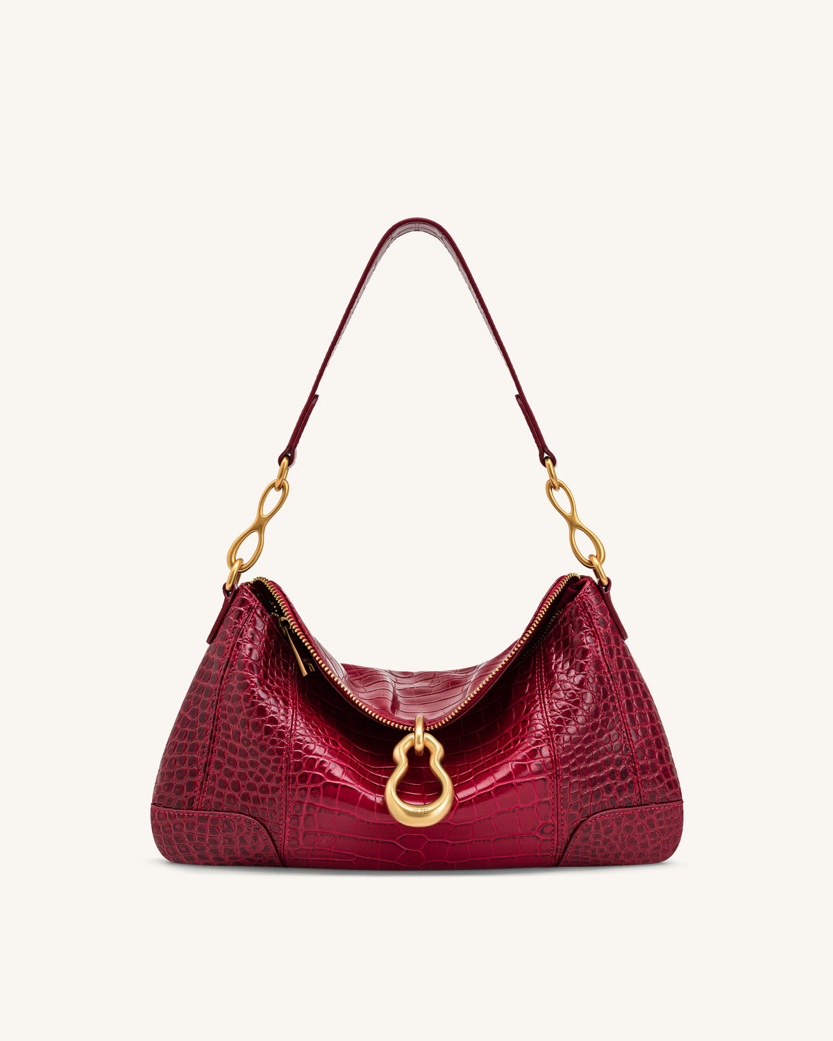 JWPE - Jayla Metal Pendant Embellished Shoulder Bag - Red Croc