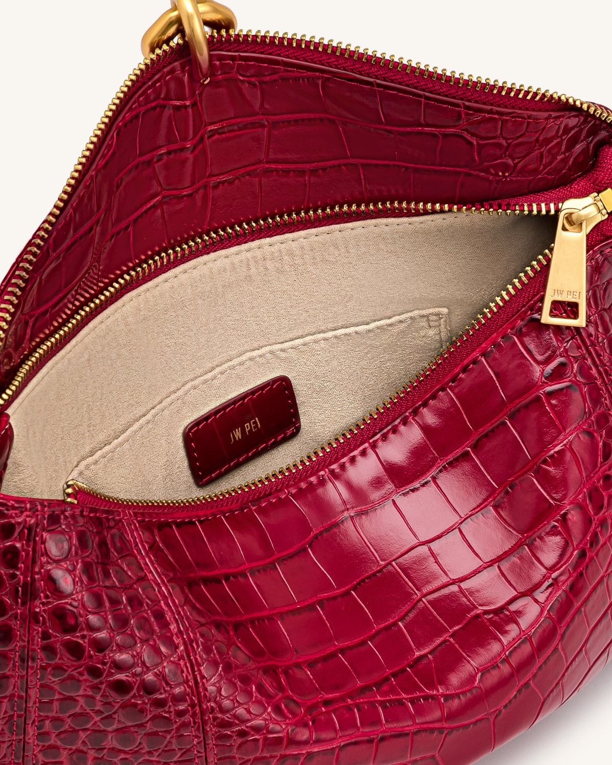 JWPE - Jayla Metal Pendant Embellished Shoulder Bag - Red Croc