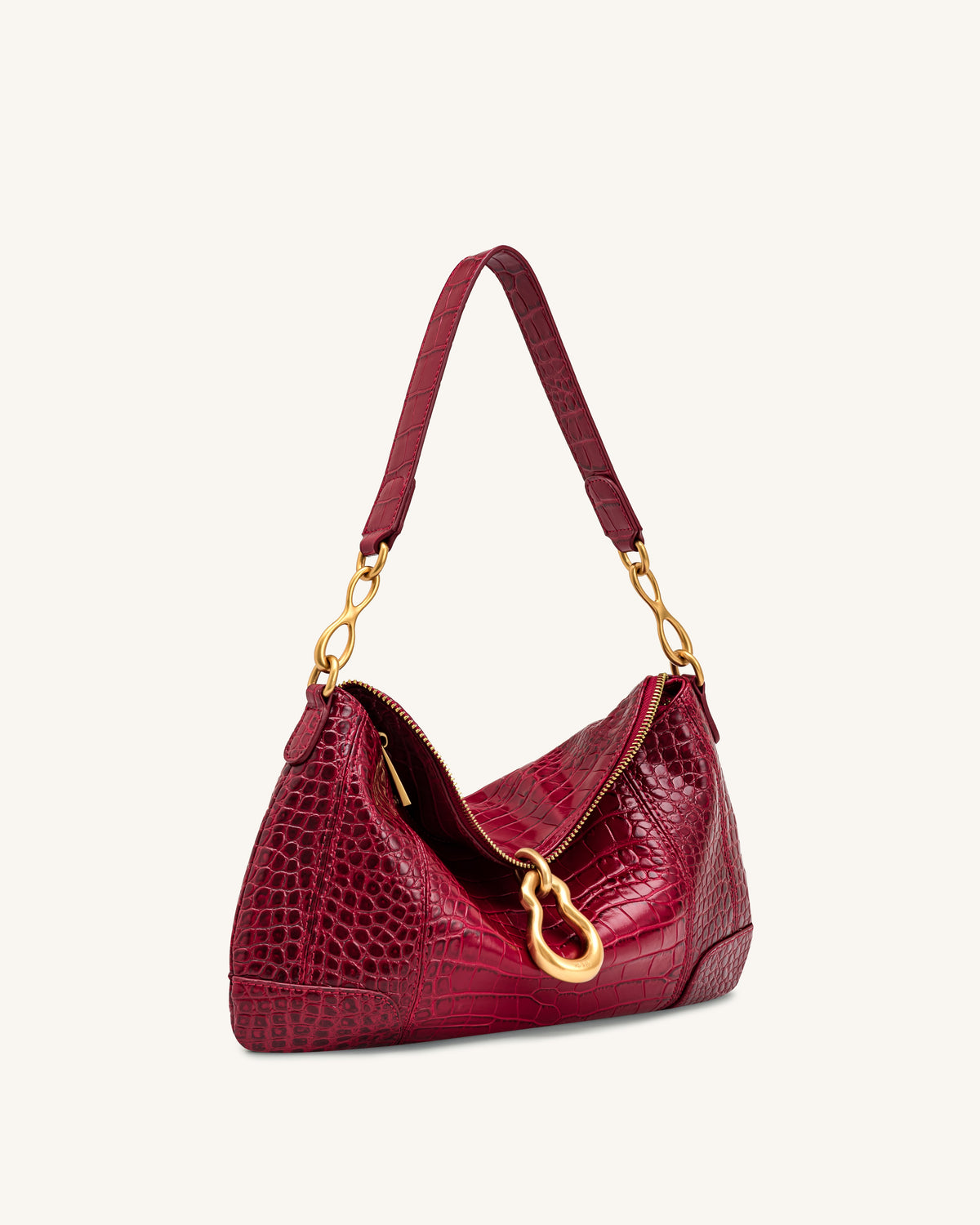 JWPE - Jayla Metal Pendant Embellished Shoulder Bag - Red Croc