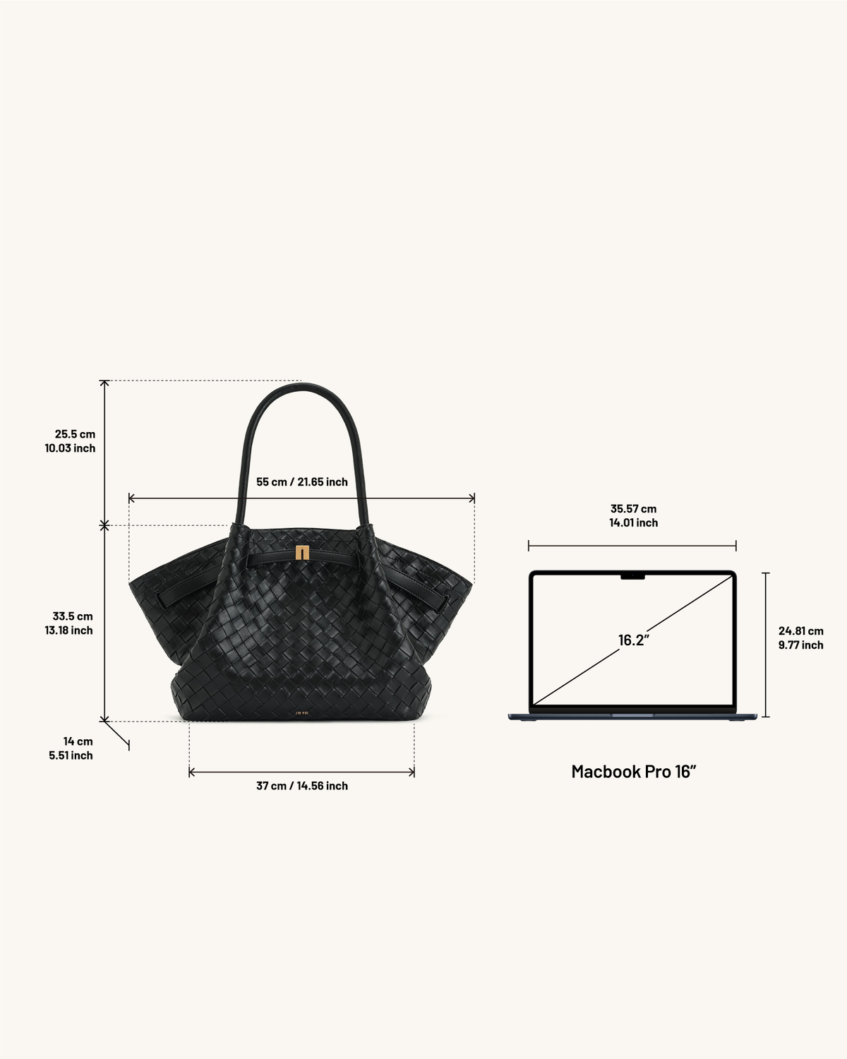 JWPE - Hana Large Weave Texture Tote Bag - Black