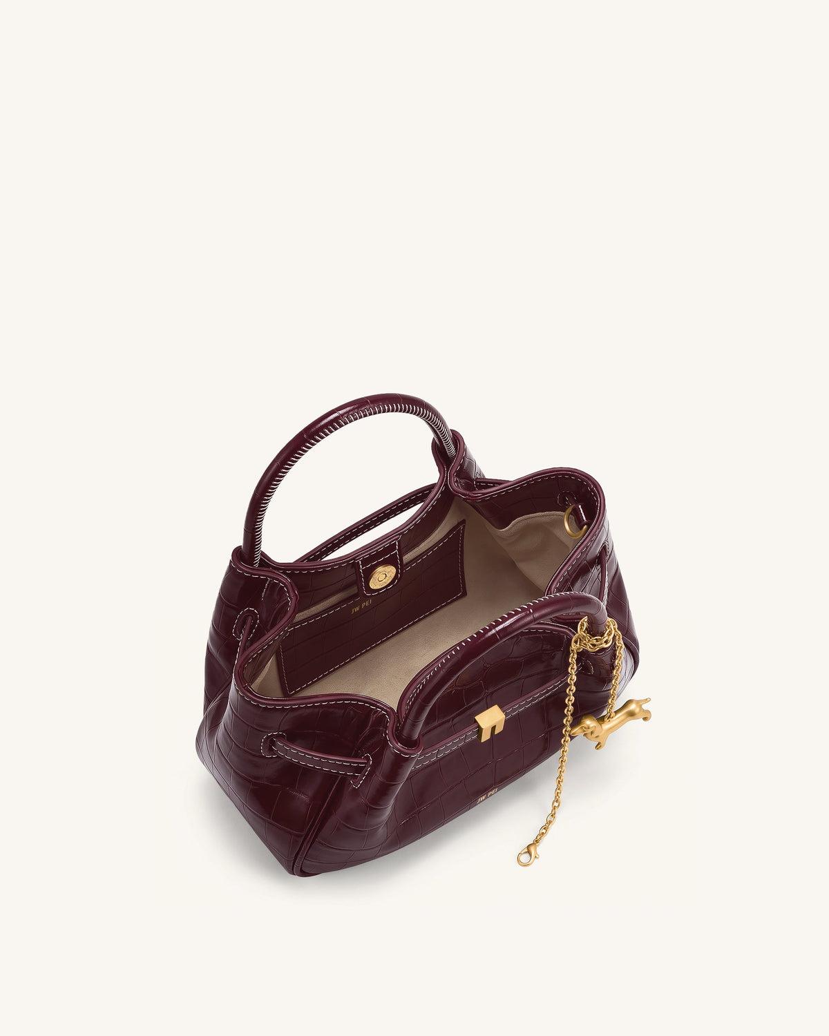 JWPE - Maeve Dachshund Charm Mini Satchel Bag - Burgundy Croc