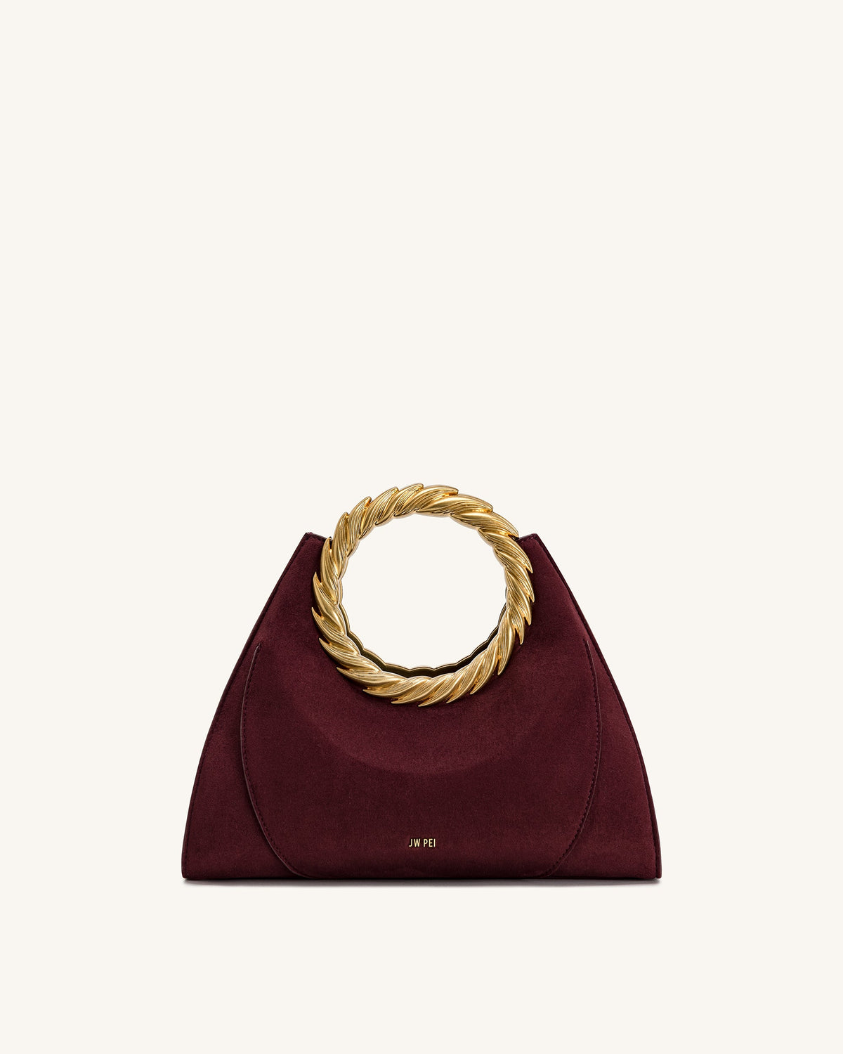JWPE - Amiya Leaf Handle Faux Suede Sculpture Bag - Merlot Red