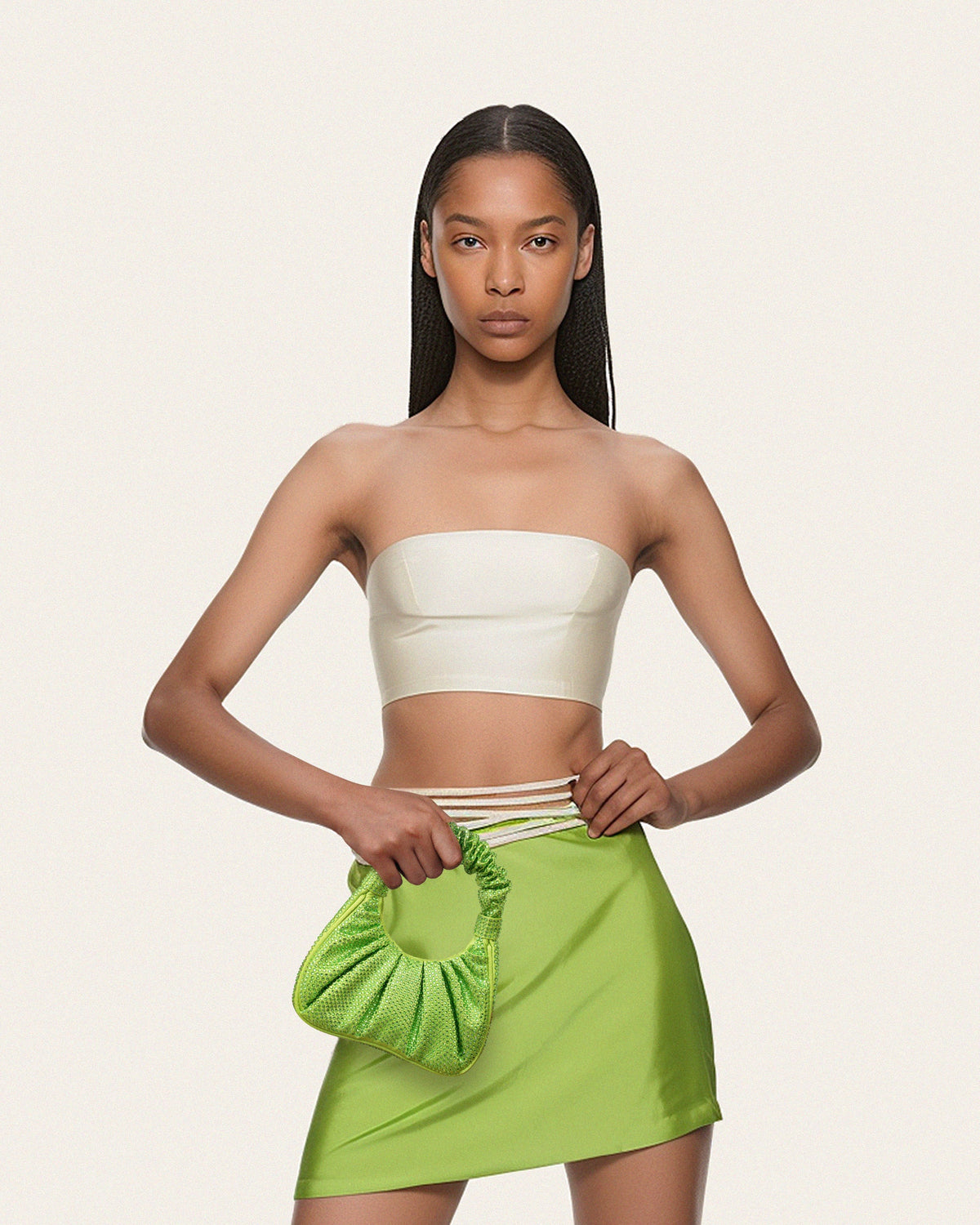 JWPE - Gabbi Artificial Crystal Medium Ruched Hobo Handbag - Green