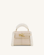 JWPE - Elise Faux Suede Shearling Trim Top Handle Bag - Taupe