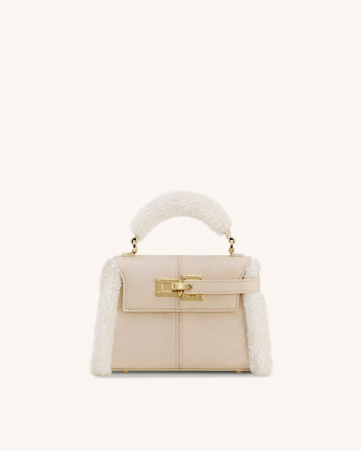 JWPE - Elise Faux Suede Shearling Trim Top Handle Bag - Taupe