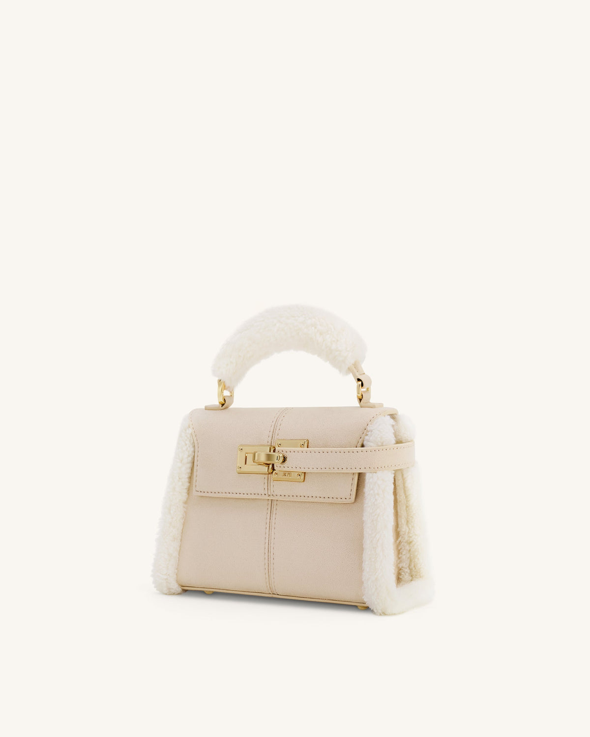 JWPE - Elise Faux Suede Shearling Trim Top Handle Bag - Taupe