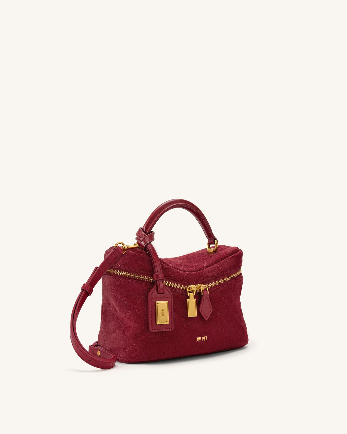 JWPE - Cleo Quilted Faux Suede Top Handle Satchel - Burgundy