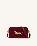 JWPE - Riley Faux Suede Dachshund Quilted Shoulder Bag - Burgundy