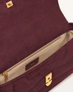 JWPE - Tina Curved Quilted Faux Suede Shoulder Bag - Deep Burgundy