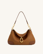 JWPE - Jayla Faux Suede Metal Pendant Embellished Shoulder Bag - Brown