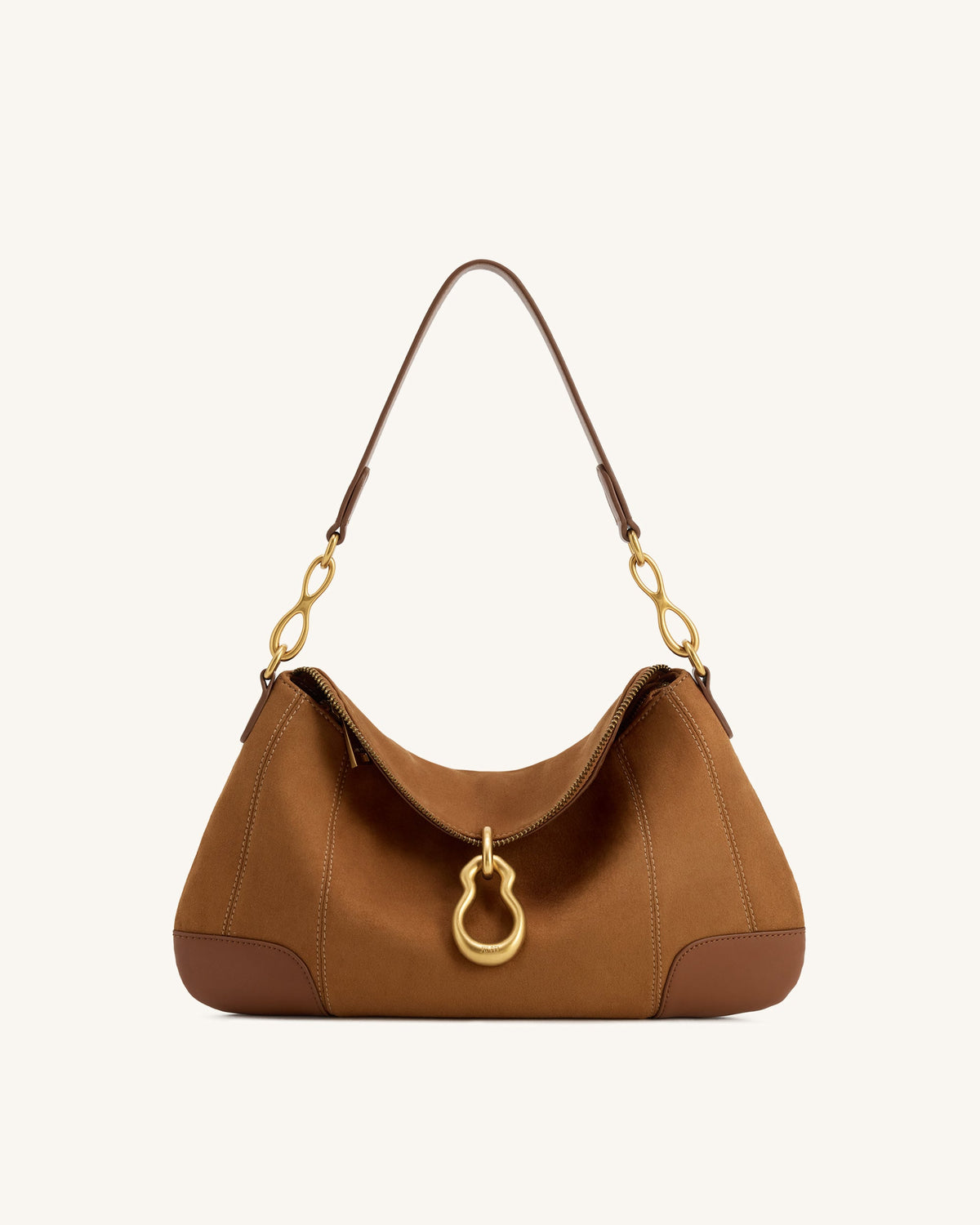 JWPE - Jayla Faux Suede Metal Pendant Embellished Shoulder Bag - Brown