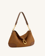 JWPE - Jayla Faux Suede Metal Pendant Embellished Shoulder Bag - Brown