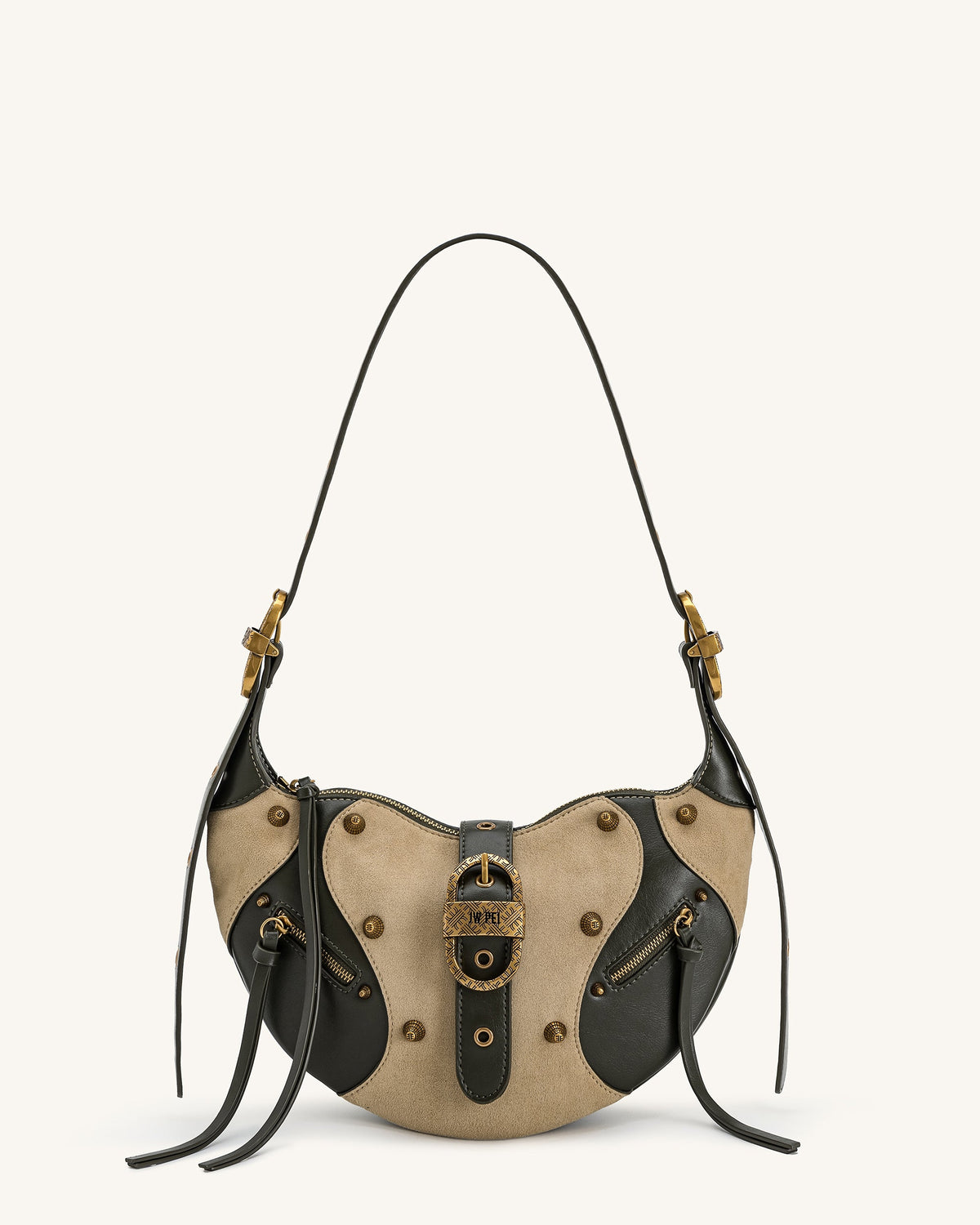 JWPE - Tessa Faux Suede Studded Shoulder Bag - Khaki Green