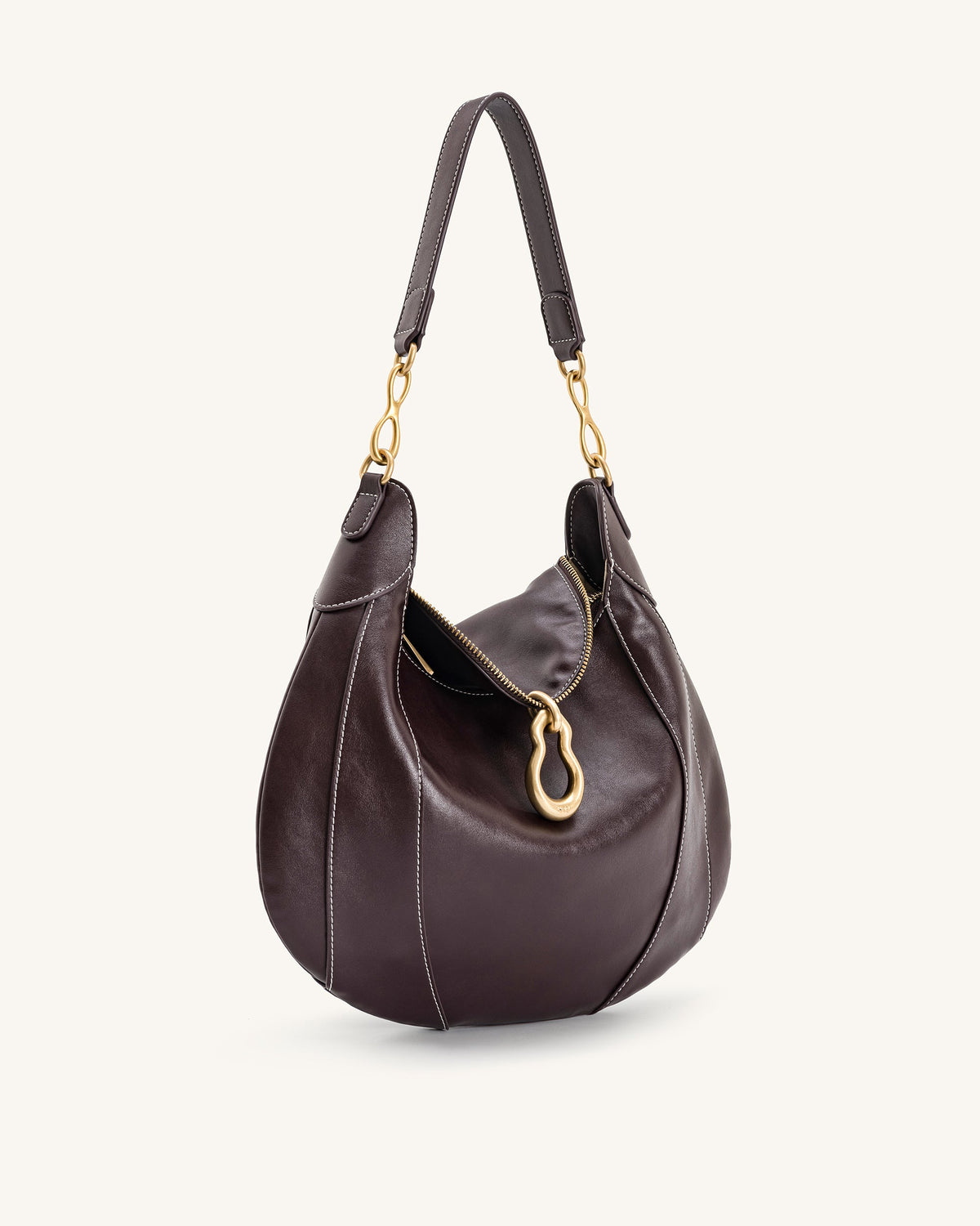JWPE - Daria Metal Pendant Embellished Shoulder Bag - Dark Brown