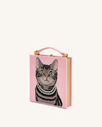 JWPE - Taya Tabby Cat Pattern Book Shape Clutch Bag - Pink