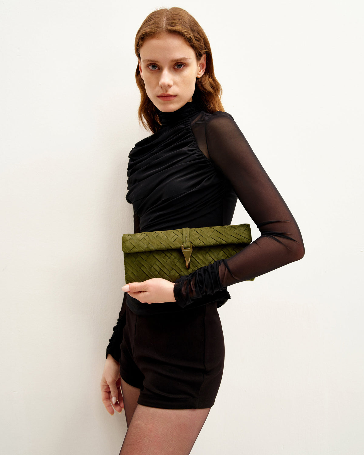 JWPE - Zaria Woven Clutch - Dark Olive