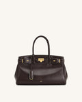 JWPE - Ziva Metal Lock Decoration Tote Bag - Dark Brown