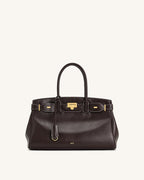 JWPE - Ziva Metal Lock Decoration Tote Bag - Dark Brown