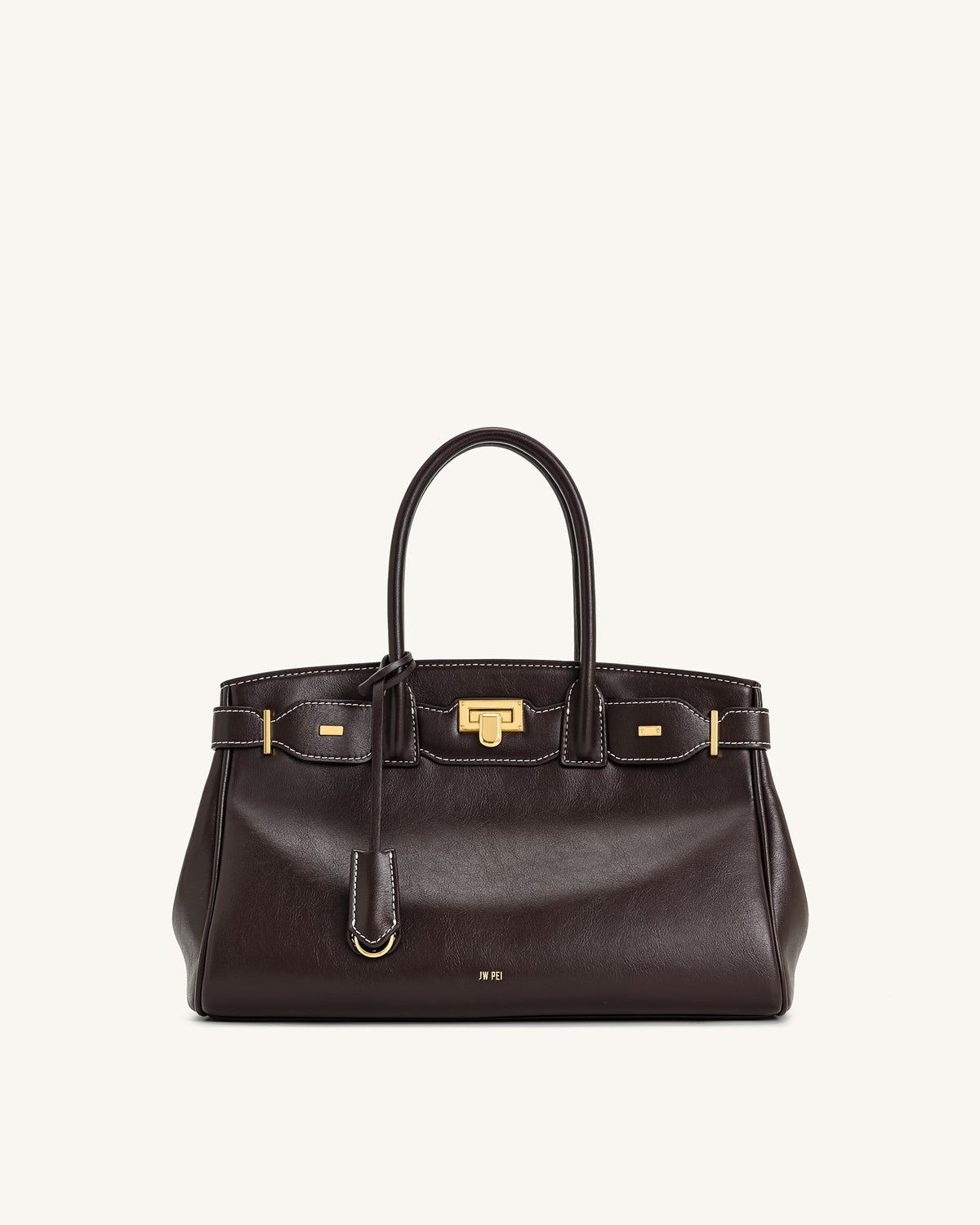 JWPE - Ziva Metal Lock Decoration Tote Bag - Dark Brown