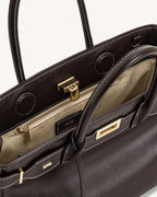JWPE - Ziva Metal Lock Decoration Tote Bag - Dark Brown