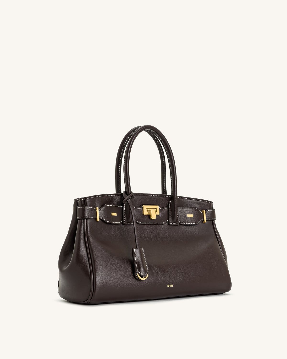 JWPE - Ziva Metal Lock Decoration Tote Bag - Dark Brown