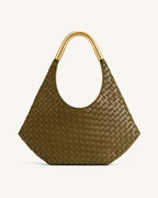 JWPE - Olivia Hand-Woven Metal Handle Hobo Bag - Olive Green