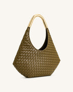 JWPE - Olivia Hand-Woven Metal Handle Hobo Bag - Olive Green